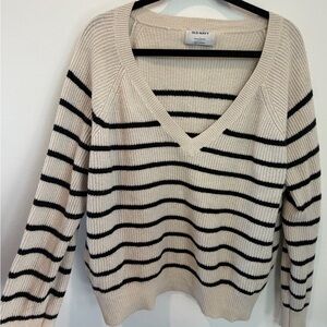 Old Navy Women's V-Neck Sweater - Cream and Black Stripes